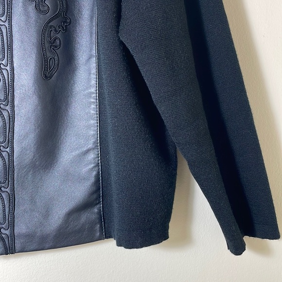 🖤😎Coldwater Creek | Black Leather Embroidered Sweater Jacket Size Petite XL - Picture 6 of 9